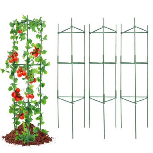 6-pack tomatburar för trädgården, 48 tums tomatspaljer, stapelbart högt växtstöd, för upphöjd trädgårdsbädd, grönsaker, blommor och klätterväxter