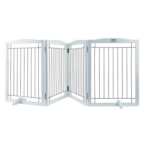 Fristående hundgrind, 86 cm H x 240 cm B Fristående husdjursgrind, 4 paneler hopfällbar hundgrind för breda och smala passager, expanderbar hundbarriär med tyst fotstöd för inomhusbruk, vit