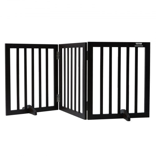 Free Standing Dog Gate, 24" H x 60" W Freestanding Pet Gate, 3 Panels Foldable Dog Gate for Wide and Narrow Passageways, Expandable Dog Barrier with Silent Foot Support for Indoor, Brown
