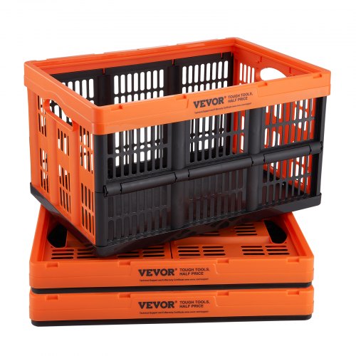 Plastic Collapsible Storage Basket, 45L 3 Packs, Folding Stackable Storage Containers/Bins with Handles, Large Heavy Duty Containers for Clothes, Toys, Books, Snack, Shoes and Grocery Organizing