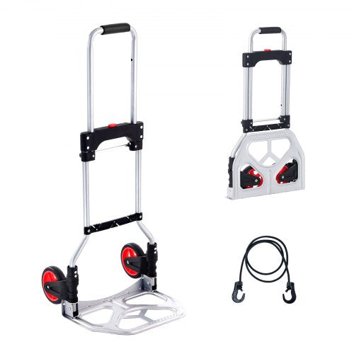 Hopfällbar säckkärra, 176 lbs lastkapacitet, bärbar vagn i aluminium, konvertibel säckkärra och vagn med teleskophandtag och gummihjul, ultralätt superstark för flytt av lager