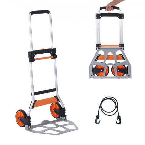 Hopfällbar säckkärra, 124,7 kg lastkapacitet, bärbar vagn i aluminium, konvertibel säckkärra och vagn med teleskophandtag och PP+TPR-hjul, ultralätt superstark för flytt av lager