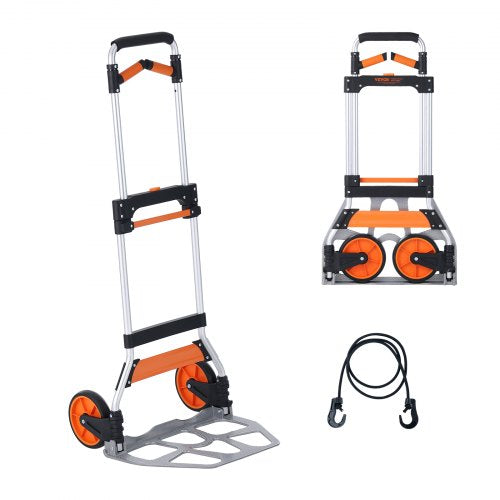 Hopfällbar säckkärra, lastkapacitet 145 kg, bärbar vagn i aluminium, konvertibel säckkärra och vagn med teleskophandtag och PP+TPR-hjul, ultralätt superstark för flytt av lager