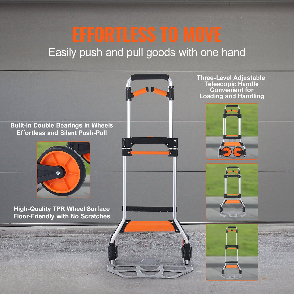 Folding Hand Truck, 309 lbs Load Capacity, Aluminum Portable Cart, Convertible Hand Truck and Dolly with Telescoping Handle and PP+TPR Wheels, Ultra Lightweight Super Strong for Moving Warehouse