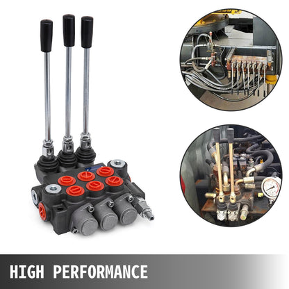 Mophorn 3-spols hydraulisk styrventil 11GPM hydraulisk riktningsventil Dubbelverkande hydraulventil för traktorer lastare tankar