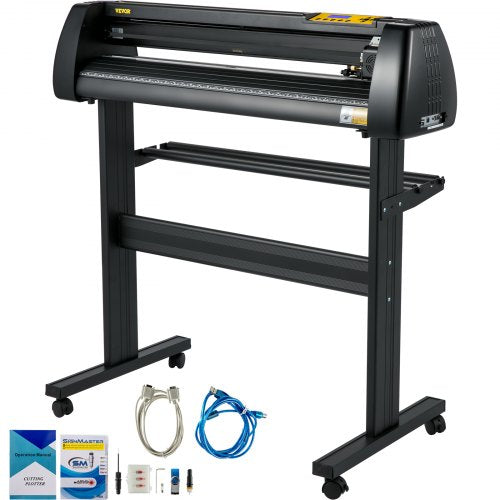 Vinylskärmaskin, 28-tums pappersmatning, vinylskrivare med justerbar kraft och hastighet, LCD-skärm, Windows-kompatibelt skylttillverkningssats med Signmaster-programvara, förnödenheter, 3 blad