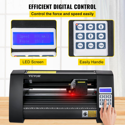 Vinylskärare, 375 mm vinylplotter, LED-skärmplotter, halvautomatiskt inbyggt optiskt öga för noggrann styrning, kompatibel med SignMaster-programvara för Windows-system, skrivbordsdesign