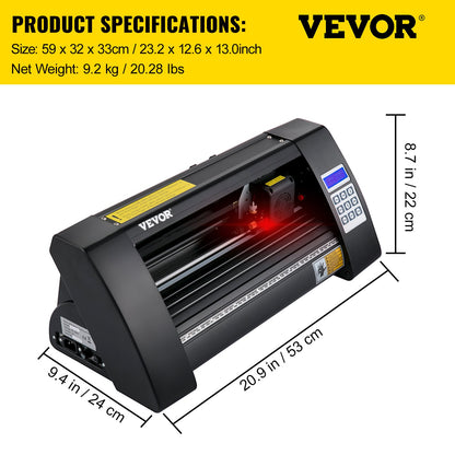 Vinylskärare, 375 mm vinylplotter, LED-skärmplotter, halvautomatiskt inbyggt optiskt öga för noggrann styrning, kompatibel med SignMaster-programvara för Windows-system, skrivbordsdesign