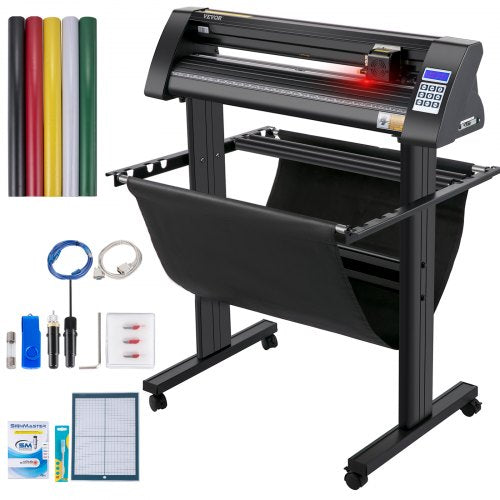 Vinylskärare, 720 mm vinylplotter, LED-skärmplotter, halvautomatiskt inbyggt optiskt öga för noggrann styrning, kompatibel med SignMaster-programvara för Windows-system med stativ