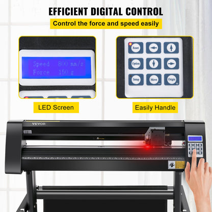 Vinylskärare, 870 mm vinylplotter, LED-skärmplotter, halvautomatiskt inbyggt optiskt öga för noggrann styrning, kompatibel med SignMaster-programvara för Windows-system med stativ