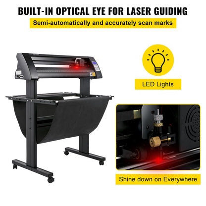 Vinylskärare, 870 mm vinylplotter, LED-skärmplotter, halvautomatiskt inbyggt optiskt öga för noggrann styrning, kompatibel med SignMaster-programvara för Windows-system med stativ