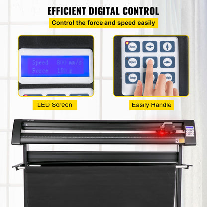 Vinyl Cutter, 1350mm Vinyl Plotter, LED Screen Plotter Cutter, Semi-Automatical Built-in Optical Eye, Compatible with SignMaster Software for Windows System with Stand