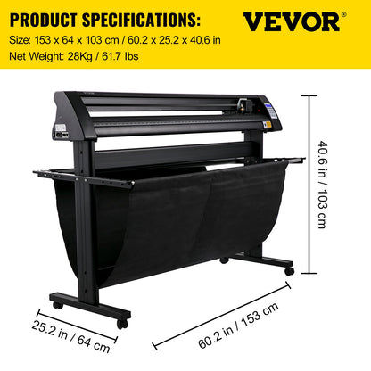 Vinyl Cutter, 1350mm Vinyl Plotter, LED Screen Plotter Cutter, Semi-Automatical Built-in Optical Eye, Compatible with SignMaster Software for Windows System with Stand