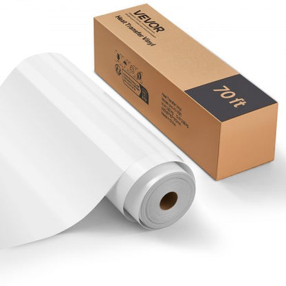Heat Transfer Vinyl, 304.8 x 21336mm, Glossy White HTV Iron on Vinyl Roll, Easy to Cut and Weed, Strong Adhesion, Compatible with Cutting Machines, for Various Materials, T-shirts, Pillows, Hats