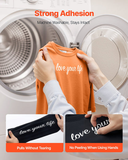Heat Transfer Vinyl, 304.8 x 21336mm, Glossy White HTV Iron on Vinyl Roll, Easy to Cut and Weed, Strong Adhesion, Compatible with Cutting Machines, for Various Materials, T-shirts, Pillows, Hats