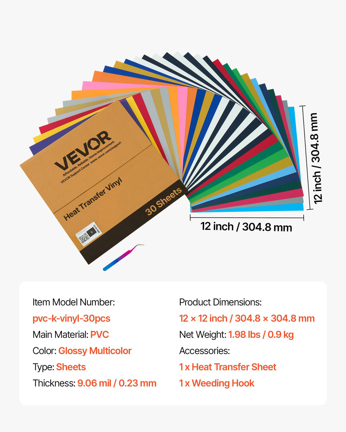 Värmeöverföringsvinyl, 30-pack, 304,8 x 304,8 mm, blandade färger HTV strykvinylpaket, lätt att klippa och rensa, med tillbehör, kompatibel med skärmaskiner, för olika material, t-shirts