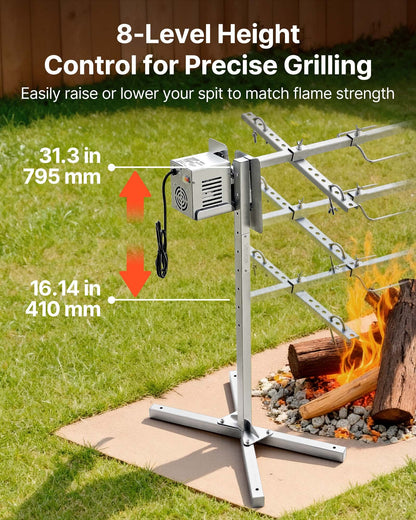 Rotisserie Grill, AC220-240V 8 Level Height Electric Rotisserie Grill Kit, BBQ Grills Rotisseries Kit with 88 lbs Load Capacity, 38W Motor, Stainless Steel Automatic Grilling Kits for Parties