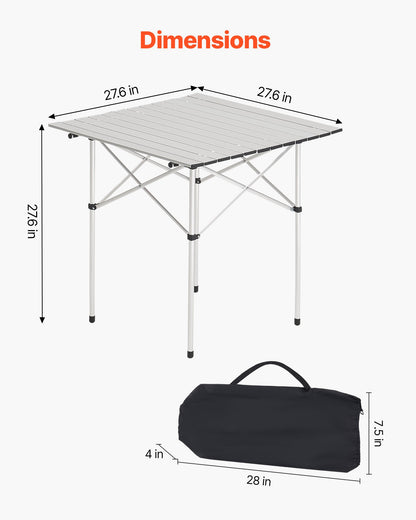 Folding Camping Table, Portable Roll Up Side Tables, Small Lightweight Aluminum Beach Table, Compact with Carry Bag, for Outdoor Cooking, Tailgating, Grilling, Picnic, Travel, Silver