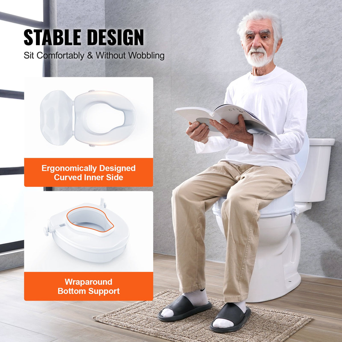 Toalettsits med upphöjd sits, 10 cm hög, 136 kg viktkapacitet, universal toalettsitsförhöjare, skruvstångslåsning, med toalettsits, för äldre, handikappade, patienter, gravida, sjukvårdspersonal
