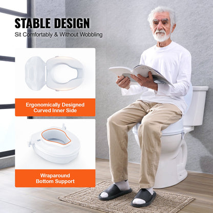 Toalettsits med upphöjd sits, 10 cm hög, 136 kg viktkapacitet, universal toalettsitsförhöjare, skruvstångslåsning, med toalettsits, för äldre, handikappade, patienter, gravida, sjukvårdspersonal