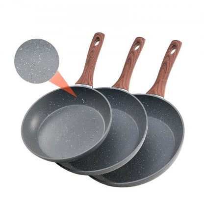 Stekpanna, Äggpannor i Aluminium, Set med 3 delar (250, 280, 325 mm), Robusta Stekpannor med Värmebeständigt Handtag, Kockens Köksredskap, För Gas, El, Induktion, Grå