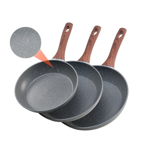 Stekpanna, Äggpannor i Aluminium, Set med 3 delar (250, 280, 325 mm), Robusta Stekpannor med Värmebeständigt Handtag, Kockens Köksredskap, För Gas, El, Induktion, Grå