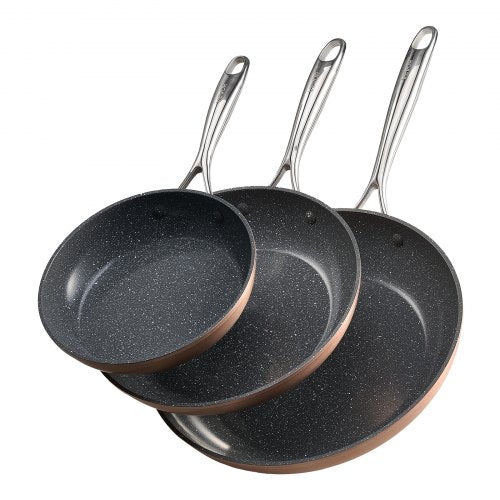 Frying Pan Skillet, Aluminum Egg Fry Pans, 3 Piece (200, 270, 300 mm), Nonsitck Ceramic Heavy-Duty Skillets with Heat-Resistant Handle, Chef's Cookware, for Oven, Gas, Electric, Induction, Grey