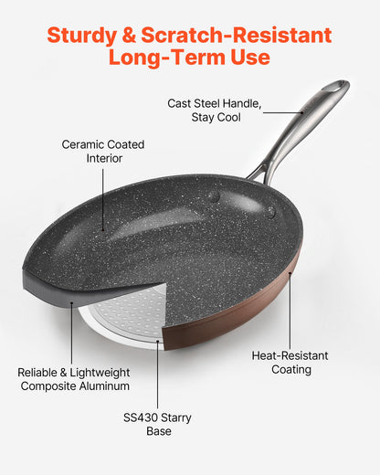 Frying Pan Skillet, Aluminum Egg Fry Pans, 3 Piece (200, 270, 300 mm), Nonsitck Ceramic Heavy-Duty Skillets with Heat-Resistant Handle, Chef's Cookware, for Oven, Gas, Electric, Induction, Grey