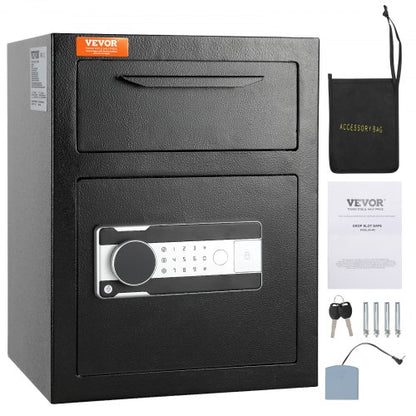1,7" kassaskåp med inkast, elektroniskt kodlås och 2 nödnycklar, 46 x 33 x 33 cm kassaskåp för företag, kontanter och post i hemmet, på hotellet eller kontoret