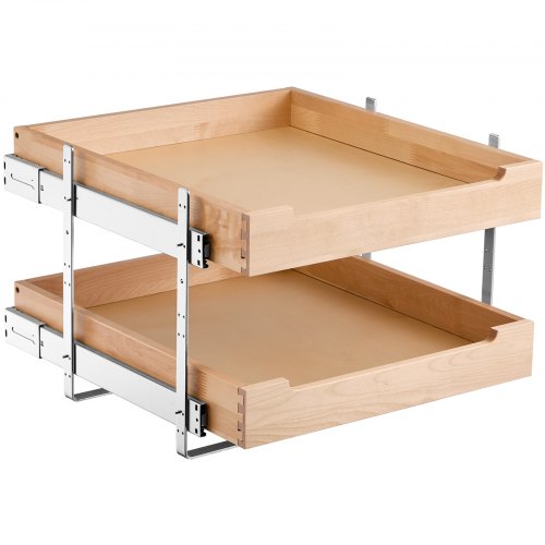 Utdragbart skåp i 2 nivåer, 20"B x 21"D, mjukstängande utdragbar hylla, kraftig skjutbar trälåda, justerbar underskåpsorganisation för kök, skafferi, badrum
