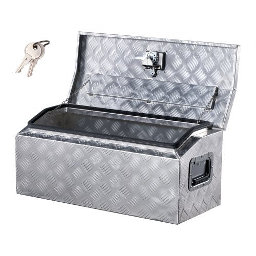 Verktygslåda i kraftigt aluminiumflak, ränderpläterad verktygslåda med sidohandtag och T-låsnycklar, förvaringslåda för släpvagn, pickup, husbil, 762 x 330,2 x 330,2 mm, silver