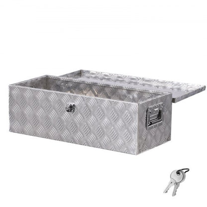 Kraftig verktygslåda i aluminium för lastbilsflak, randigt pläterad verktygslåda med sidohandtag och låsnycklar, förvaringslåda för släpvagn, pickup, husbil, 30"x13"x9.6"(762x330.2x243.84mm), silver