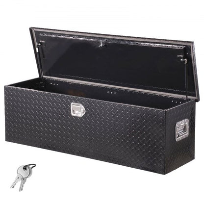 Kraftig verktygslåda i aluminium för lastbilsflak, diamantplåtsverktygslåda med sidohandtag och låsnycklar, förvaringslåda för släpvagn, pickup, husbil, 49"x15"x15"(1244,6x381x381mm), svart