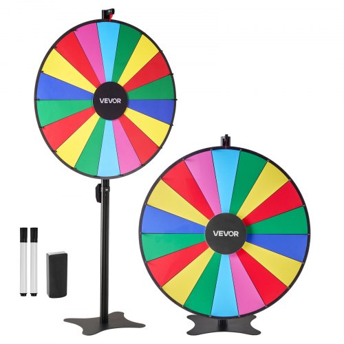 914 mm snurrande prishjul, 18 platser med stativ, justerbar höjd för lycko-roulette med whiteboard och 2 markörer, 6 färger, enkel montering, för fest, pub, mässa, karneval