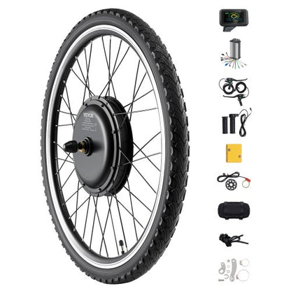 1000W elcykelkonverteringskit, 48V 420rpm 26" framhjulsnavmotorkit för elcykel med uppgraderad hastighetsregulator, gasreglage, LCD-display och PAS-system för racercykel