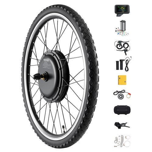 1000W elcykelkonverteringskit, 48V 420rpm 26" framhjulsnavmotorkit för elcykel med uppgraderad hastighetsregulator, gasreglage, LCD-display och PAS-system för racercykel