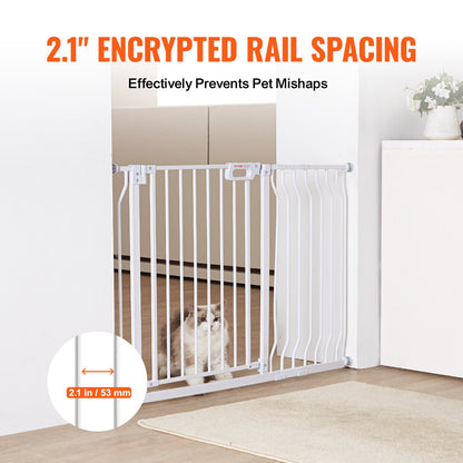 Baby Gate, 74.9-122.9 cmExtra Wide, 76.2 cm High, Dog Gate for Stairs Doorways and House, Easy Step Walk Thru Auto Close Child Gate Pet Security Gate with Pressure Mount Kit and Wall Mount Kit, White