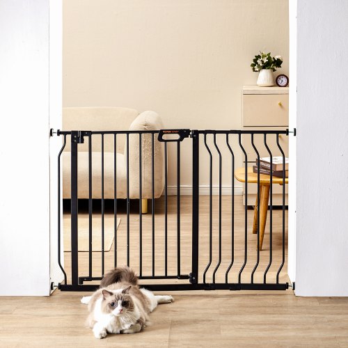 Barngrind, 74,9 cm-122,9 cm extra bred, 76,2 cm hög, hundgrind för trappor, dörröppningar och hus, enkel steggenomgång, automatisk stängning, barngrind, säkerhetsgrind för husdjur med tryckmonteringssats och väggmonteringssats, svart