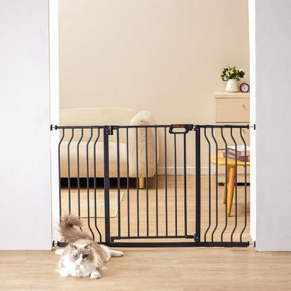 Baby Gate, 29.5"-51" Extra Wide, 30" High, Dog Gate for Stairs Doorways and House, Easy Step Walk Thru Auto Close Child Gate Pet Security Gate with Pressure Mount Kit and Wall Mount Kit, Black