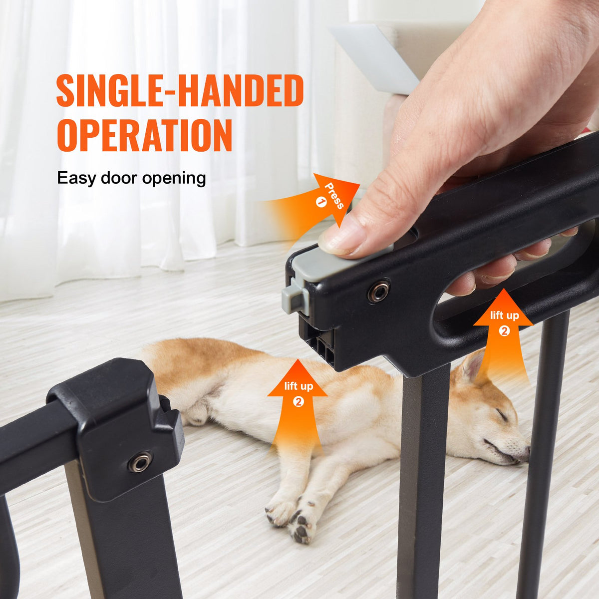 Baby Gate, 29.5"-51" Extra Wide, 30" High, Dog Gate for Stairs Doorways and House, Easy Step Walk Thru Auto Close Child Gate Pet Security Gate with Pressure Mount Kit and Wall Mount Kit, Black