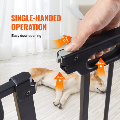 Baby Gate, 29.5"-51" Extra Wide, 30" High, Dog Gate for Stairs Doorways and House, Easy Step Walk Thru Auto Close Child Gate Pet Security Gate with Pressure Mount Kit and Wall Mount Kit, Black