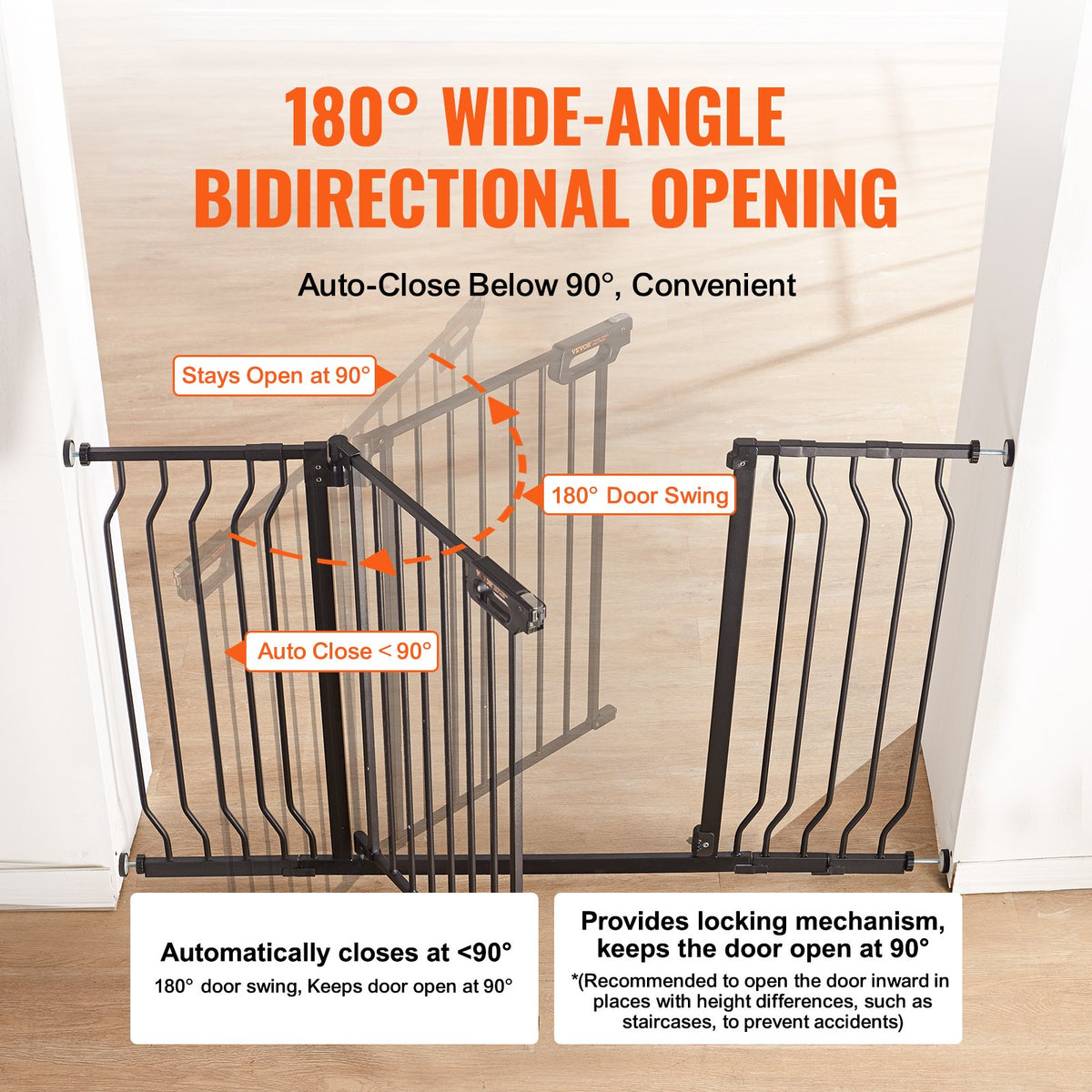 Baby Gate, 29.5"-51" Extra Wide, 30" High, Dog Gate for Stairs Doorways and House, Easy Step Walk Thru Auto Close Child Gate Pet Security Gate with Pressure Mount Kit and Wall Mount Kit, Black