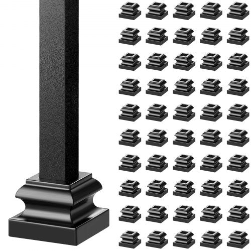 Balusterskor i aluminiumlegering, platt sko med skruvhål för 1/2 tums fyrkantig rullkorg, vridknötrappbaluster, metallspindelräcke, satinsvart (50 st)