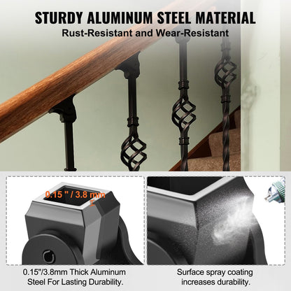 Balusterskor i aluminiumlegering, fyrkantiga balustrar, smidesspindlar för trapphus, sneda balustrar med skruvhål för 1/2-tums trappbalustrar, svarta (50 st) (skruvar säljs separat)