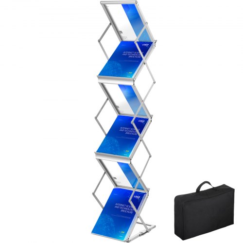 Litteraturställ, 6 fickor, uppfällbart tidskriftsställ i aluminium, lätt katalogställ med bärväska för vardagsrum, hotell, mässa, utställning, kontor