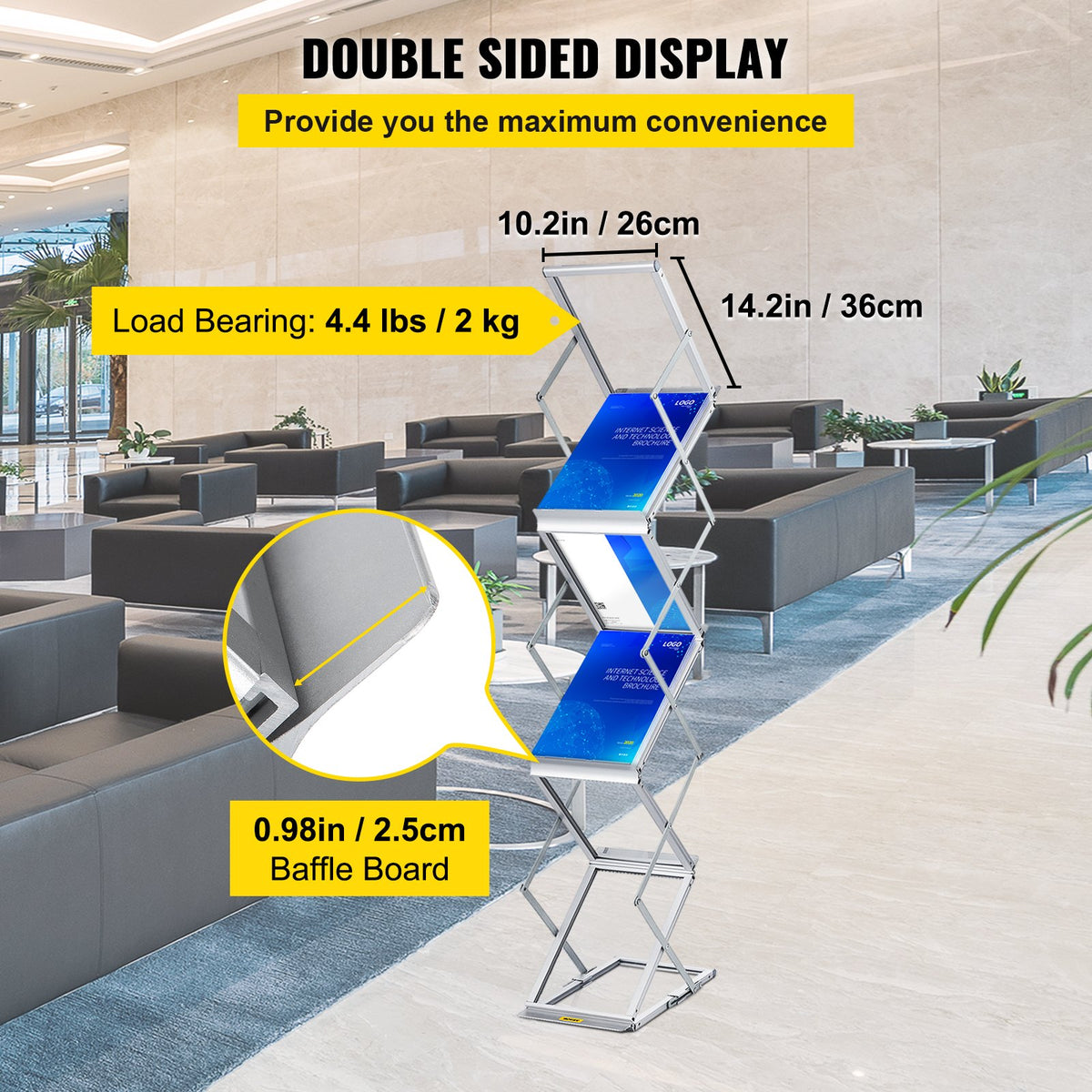 Literature Rack, 6 Pockets, Pop up Aluminum Magazine Rack, Lightweight Catalog Holder Stand w/ Carrying Bag for Living Room, Hotel, Trade Show, Exhibition, Office