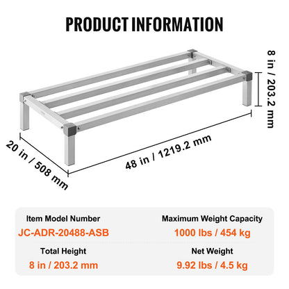 Aluminiumställ för lastutrymme, 112 x 51 cm kommersiellt golvställ för livsmedel, 20 cm från golvet, helsvetsat förvaringsställ i aluminium med en kapacitet på 450 kg, för förvaring i restauranger, kök, garage och fordon