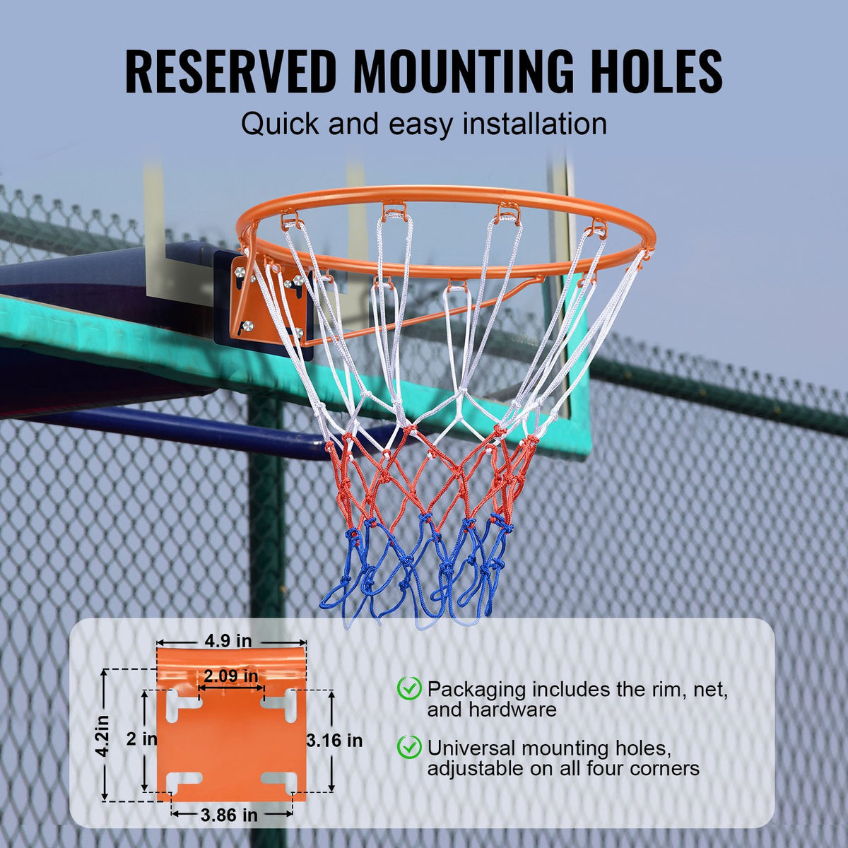 Basketkorg, väggdörrmonterad basketkorg, kraftig Q235 basketmål med flexkant och nät, standard 18" hängande basketkorg för inomhus och utomhusbruk för barn och vuxna