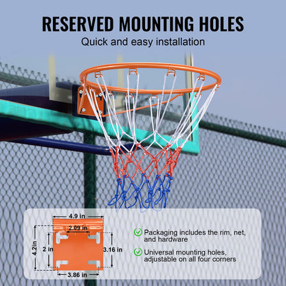 Basketkorg, väggdörrmonterad basketkorg, kraftig Q235 basketmål med flexkant och nät, standard 18" hängande basketkorg för inomhus och utomhusbruk för barn och vuxna