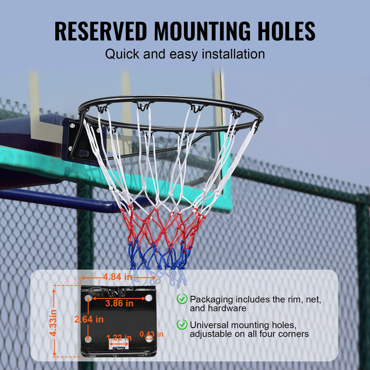 Basketkorg, väggdörrmonterad basketkorg, kraftig Q235 basketmål med flexkant och nät, standard 45 cm hängkorg för inomhusbruk och utomhusbruk, för barn och vuxna